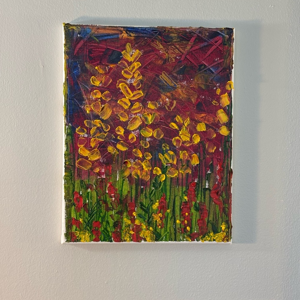 Vibrant Garden Canvas Art with Yellow and Red Accents